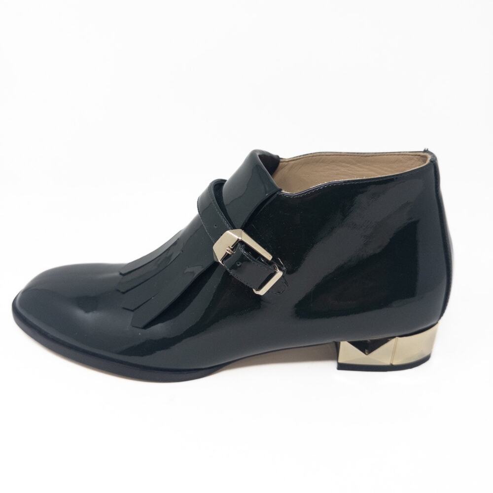 Valentino Garavini Patent Leather Fringe Green Loafer Boots Rock Stud 37 EU 7 US